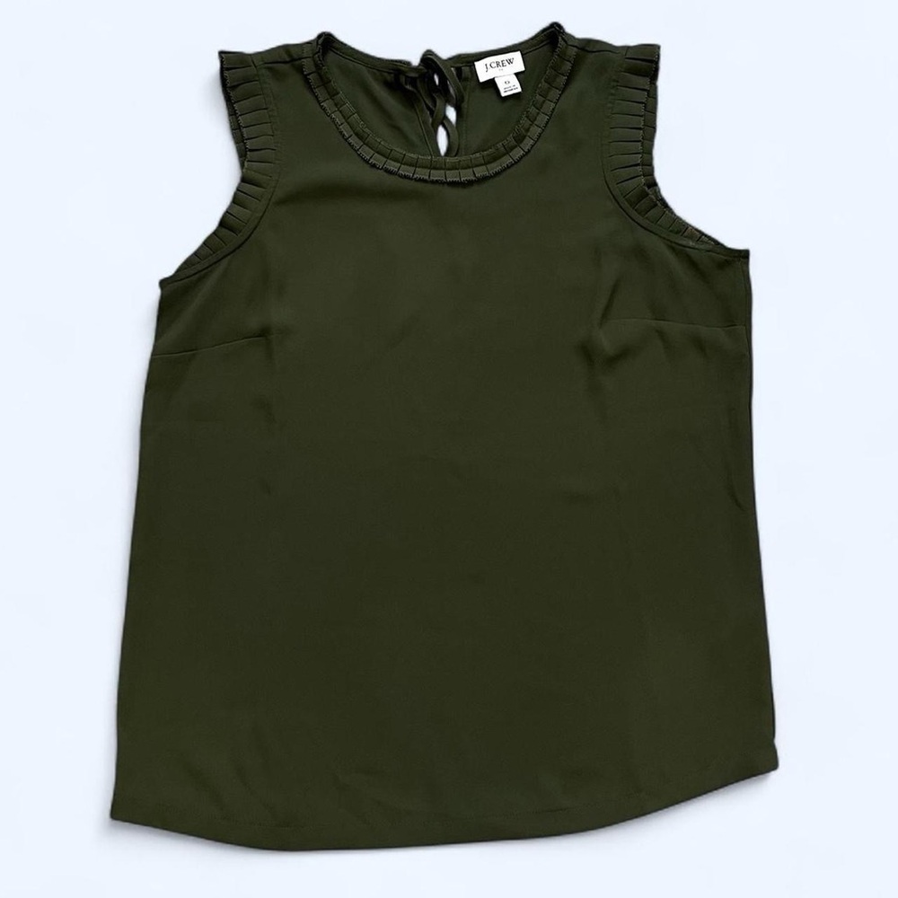 J. Crew Size 0 Medium Relaxed Fit Olive Green Sleeveless Tank Top Blouse Ruffle